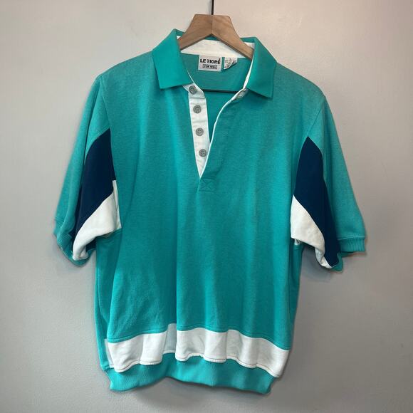 Vintage 80s Le Tigre Men's Polo Sweater Top Short Sleeve Blue Size Large - Picture 1 of 7